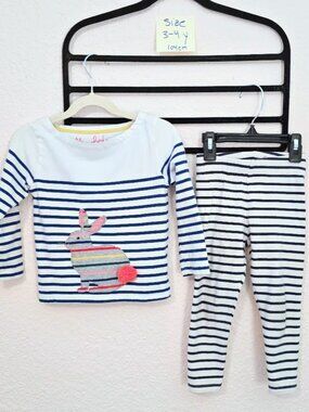 Mini Boden Girls 3-4Y Bunny Appliqué Striped Top & Leggings Set